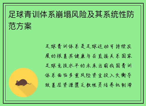 足球青训体系崩塌风险及其系统性防范方案