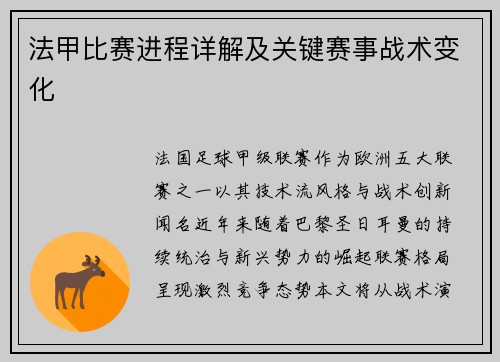 法甲比赛进程详解及关键赛事战术变化